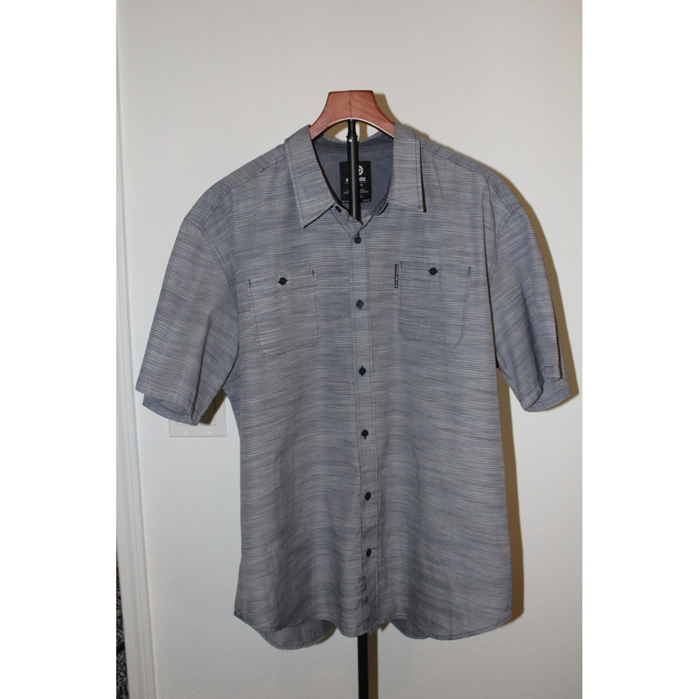 VTG Ecko Unltd Men's 2XL Gray Striped Short‎ Sleeve Button Up Casual Shirt
